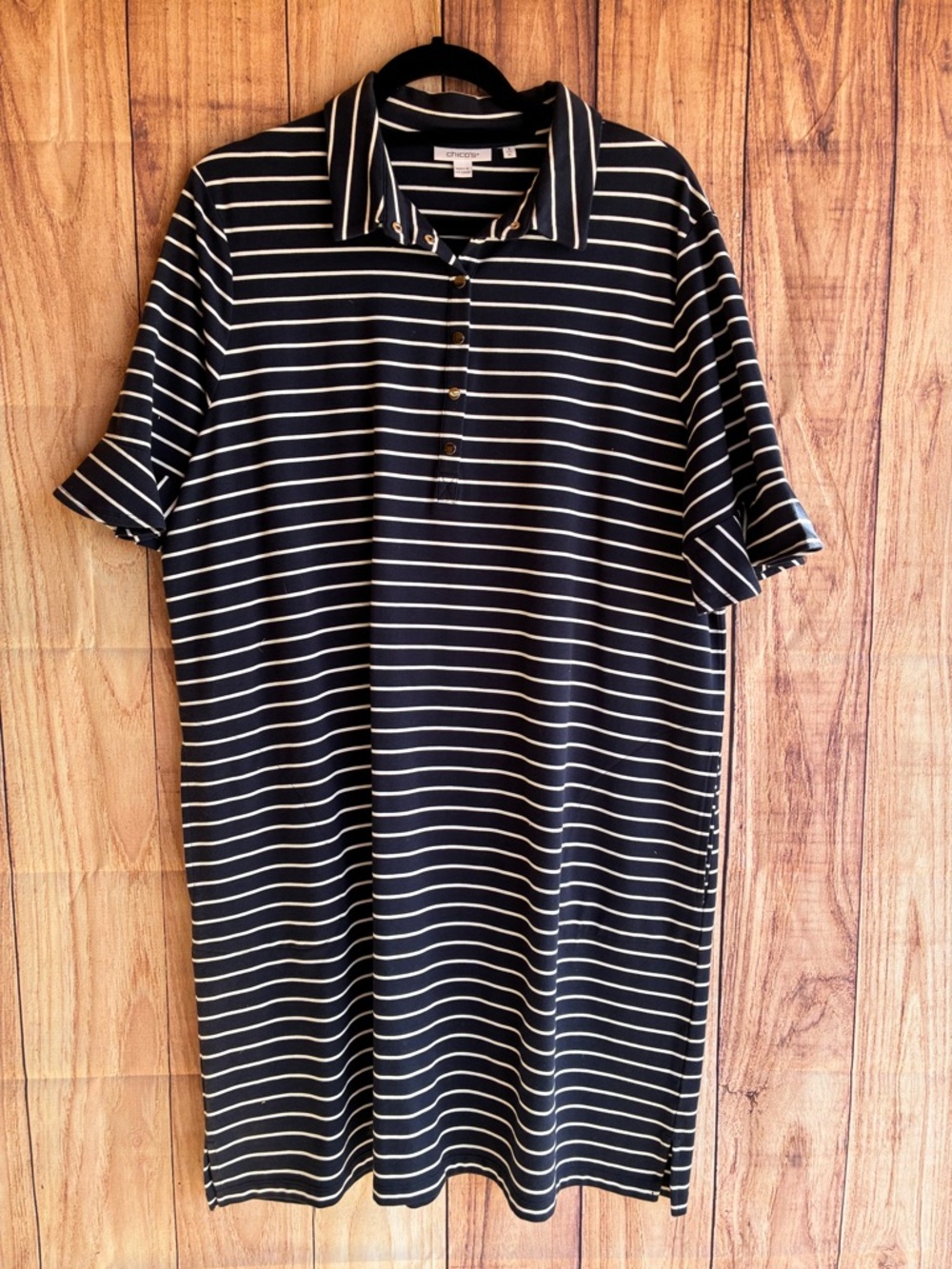 Chico’s Zenergy® UPF Knit Stripe Ruffle Sleeve Polo Dress Size X-Large (3) - Picture 5 of 11